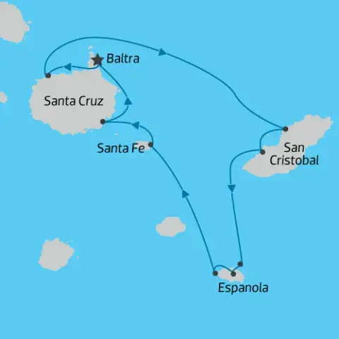Map of 5 Day South East Islands cruise on Endemic ) 