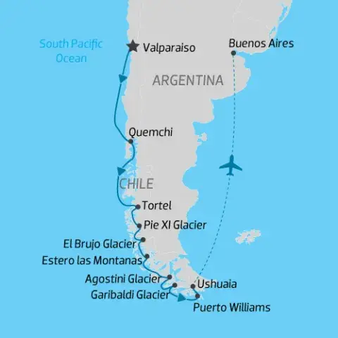 Cruise itinerary map of Chilean Patagonia and Argentina) 