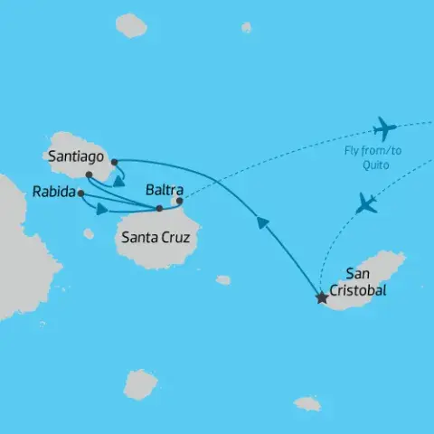 Map of Central Eastern Islands Galapagos Cruise Queen Beatriz) 