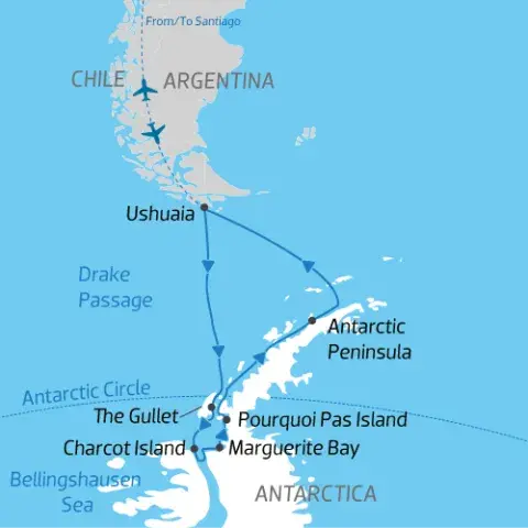 cruise itinerary map of Antarctica) 