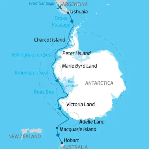 cruise itinerary map of Antarctica from South America to Australia) 