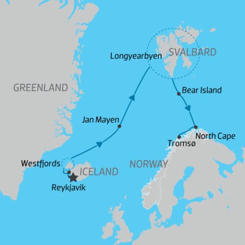 Map of Northern Lights Itinerary Sylvia Earle) 