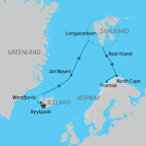 Map of Northern Lights Itinerary Sylvia Earle) 