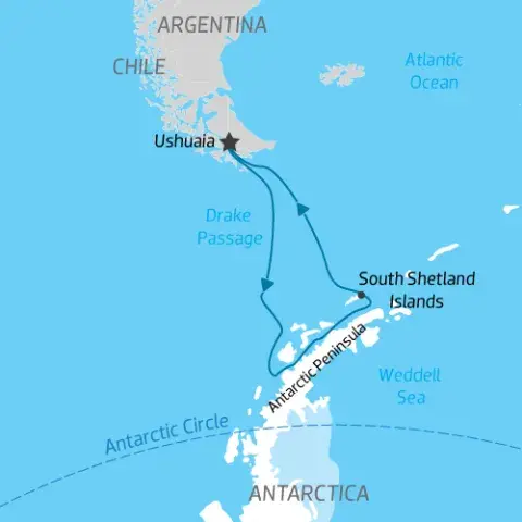 Cruise Itinerary Map from Ushuaia to Antarctic Peninsula back to Ushuaia) 