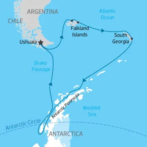 Map of Ultimate Antarctica Cruise itinerary) 