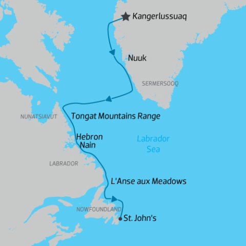 Arctic Cruise itinerary from Greenland to Canadian Arctic finishing in St Johns, Canada) 