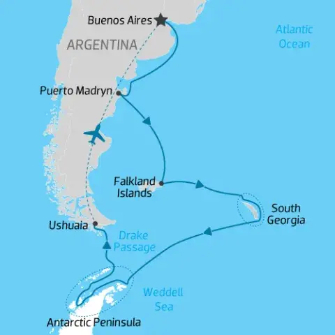 Map of Austral Lands and Valdes Peninsula Voyage Le Boreal) 