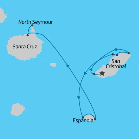 Map of Southern Galapagos Islands Cruise 4 Days on the Horizon Trimaran ) 