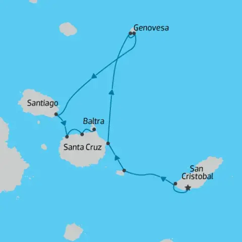 Map of the Galapagos 5 Day North-Eastern Cruise on the Monique Catamaran) 