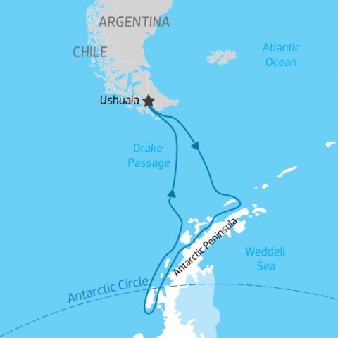 Cruise Itinerary Map from Ushuaia to Antarctica Circle) 
