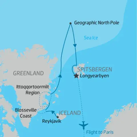 Map from Iceland to East Greenland to North Pole finishing in Spitsbergen) 