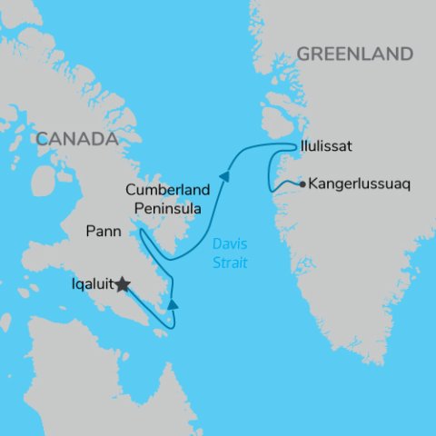 Arctic cruise itinerary from Baffin Island to Greenland) 