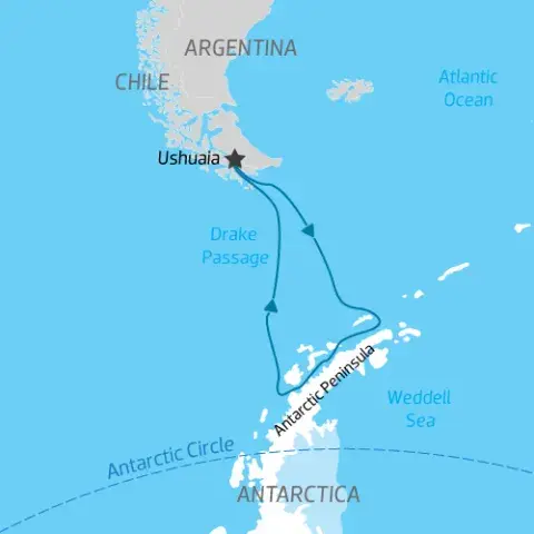 Antarctic peninsula cruise itinerary map) 