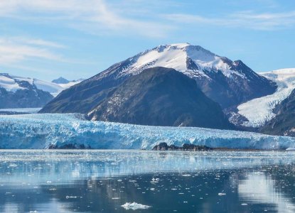 Pia Glacier in Patagonia with Darwin Mountains and calm waters) 