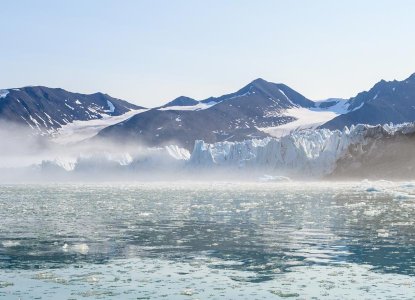 Monacobreen Glacier in icy bay in Arctic Svalbard) 