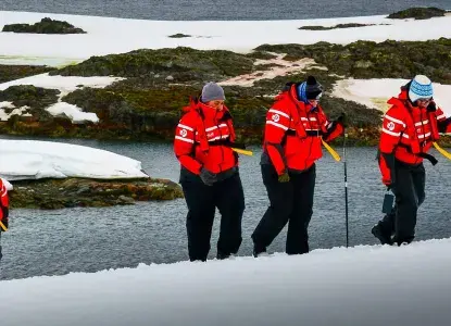 Clients hiking in Antarctica) 