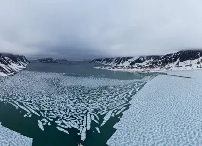 Islands in Svalbard archipelago and the frozen water of the Arctic Ocean) 